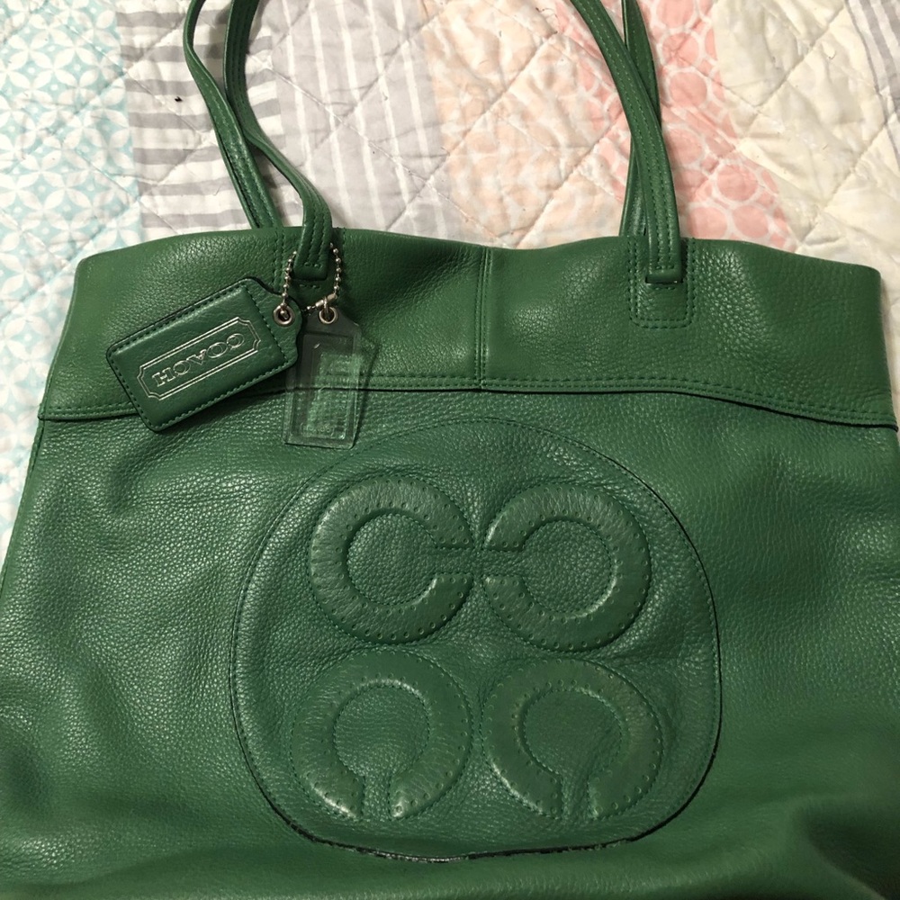 Coach green leather tote